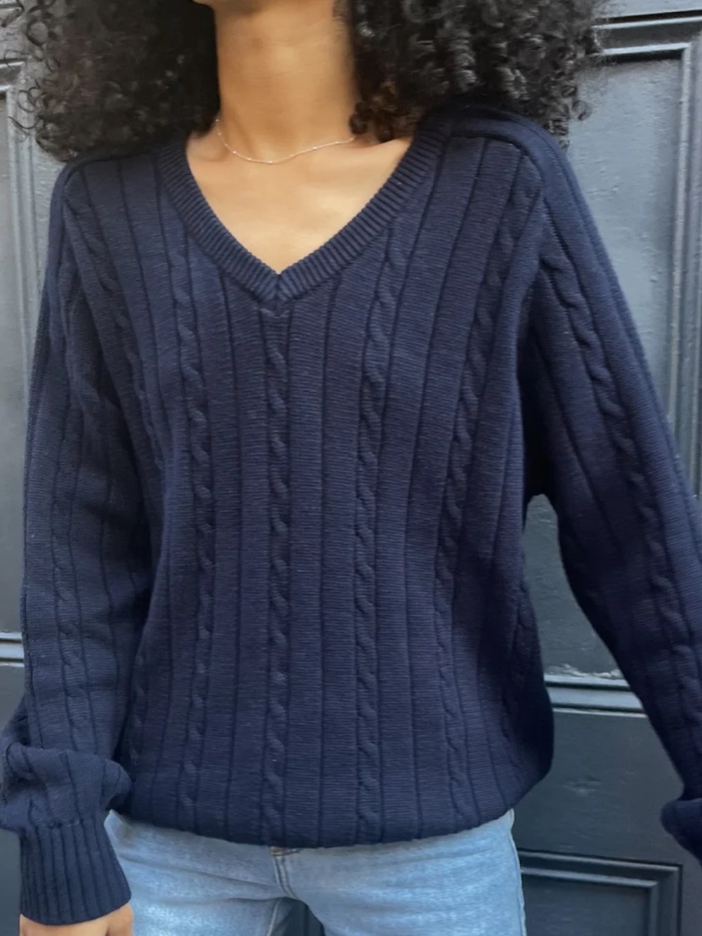 Brandy Melville | Ida Cotton Cable-knit V Neck Sweater